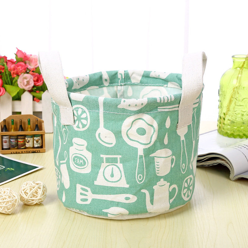 Desktop Small Round Bucket Storage Box Cloth Waterproof Storage Frame Debris Storage Basket Cosmetics Organizer Box details Picture
