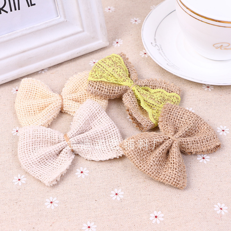 Manufacturers Direct Sales Cross-Border Lace Linen Exquisite Gift Webbing Handmade Bow Diy Handmade Decoration details Picture