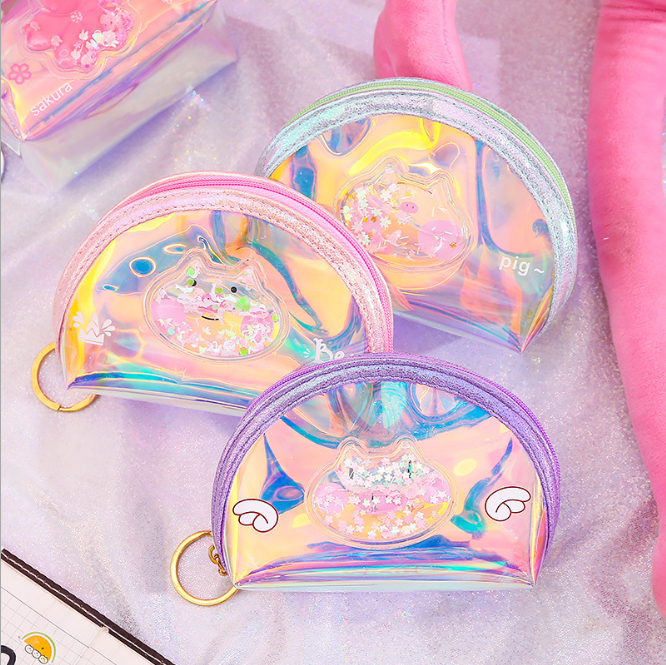 零钱包零钱袋镭射拉链包入油流沙儿童包随身包收纳包