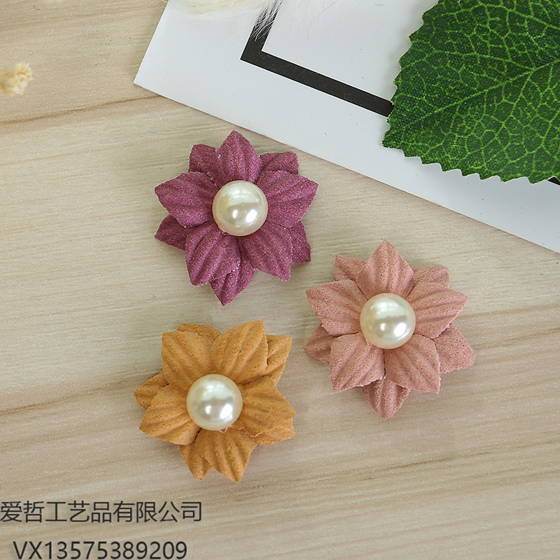 Venta directa de fábrica crossover oferta especial nuevo estilo microfibra cuero perlas flores zapatos sombreros tocados flores decoración del hogar flores Specification image