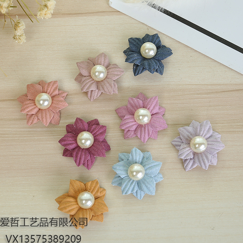 Venta directa de fábrica crossover oferta especial nuevo estilo microfibra cuero perlas flores zapatos sombreros tocados flores decoración del hogar flores details Picture