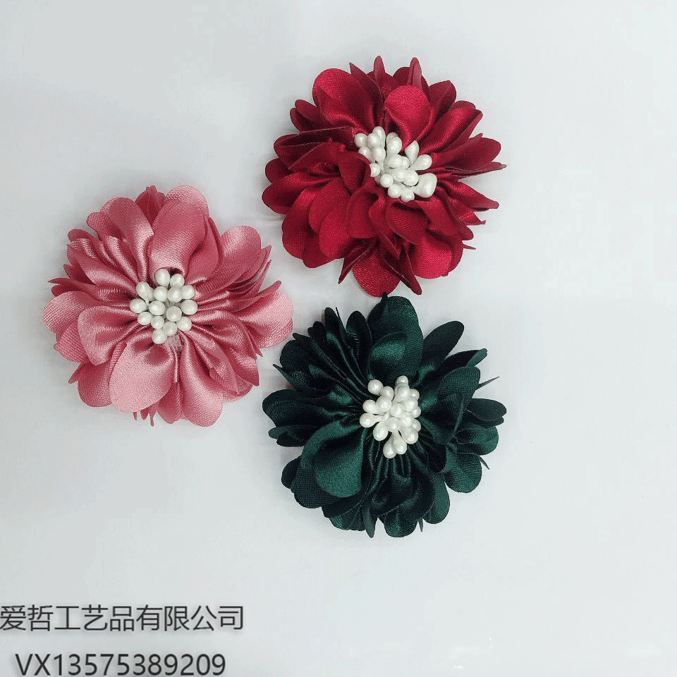 厂家直销跨境专供热销彩色绕边布艺花芯山茶花服饰鞋帽花女童发饰细节图