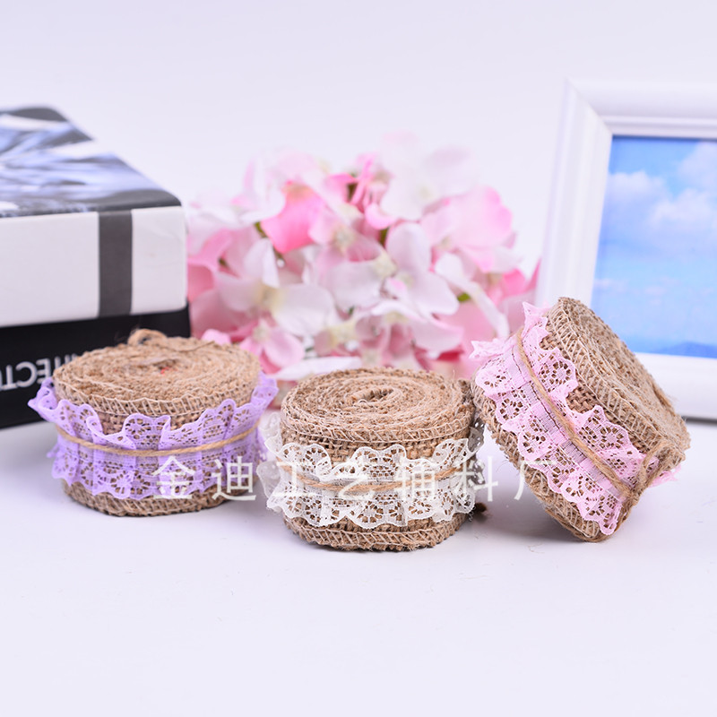 厂家直销跨境专供批发4cm*2m彩色打皱蕾丝麻布卷 DIY手工麻布卷详情图3
