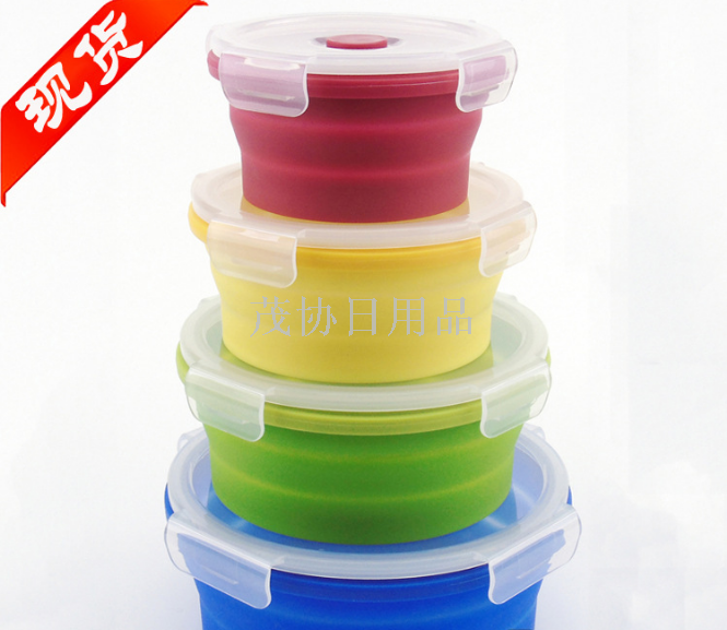 Round folding silicone lunch box 350ml sealed crisper single-compartment lunch box