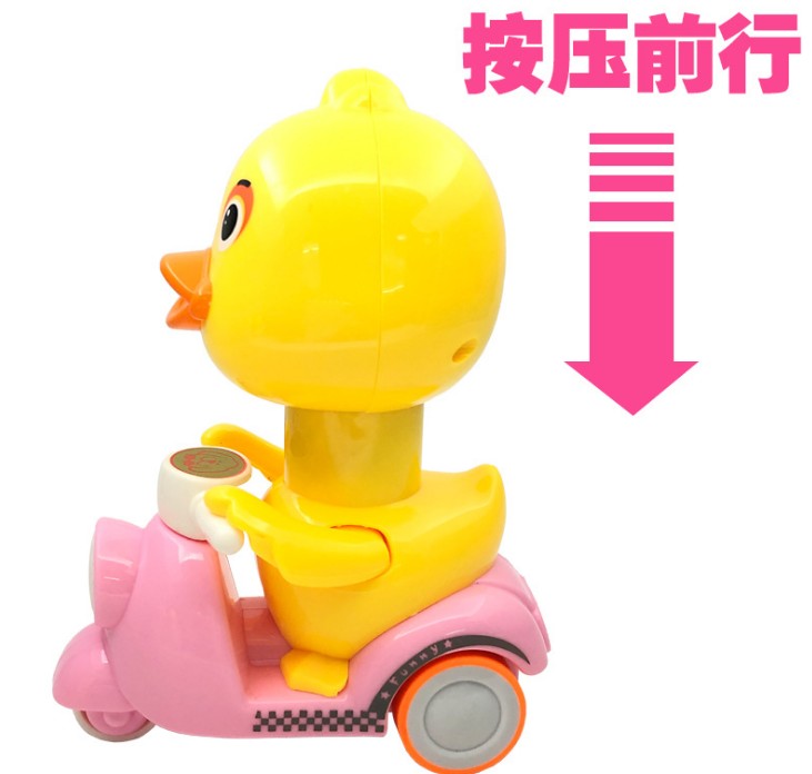 蟹蟹你压谢谢你吖按压式小黄鸭子卡通惯性回力摩托三轮车儿童玩具产品图