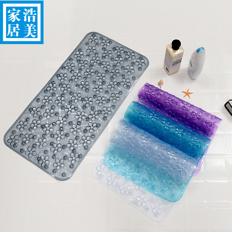 环保pvc浴室防滑地垫纯色长方形卫浴浴缸按摩脚垫带吸盘厂家批发