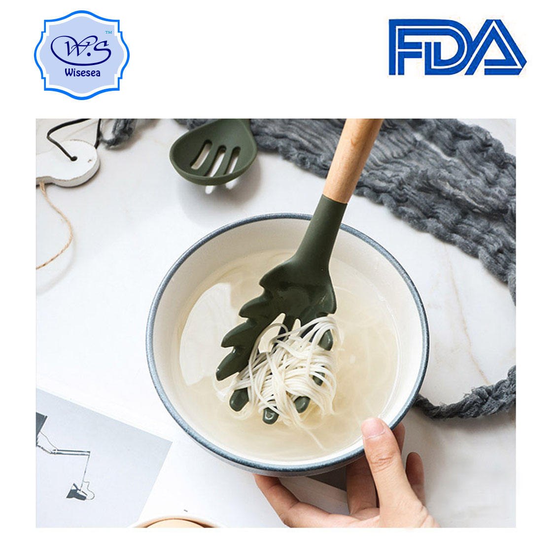 【 Hot Sale 】 A set of 9 kitchen tools with beech wood handles, silicone spatulas, spoons and kitchenware Specification image