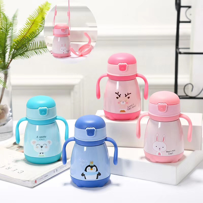 儿童保温杯带吸管两用不锈钢防摔水壶可爱卡通宝宝幼儿园饮水杯子