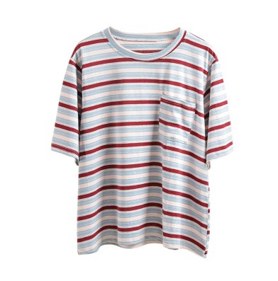 T-shirt for women, short sleeve, loose, Sakurada, Kawashima top, versatile, student striped, Harajuku bf style details Picture