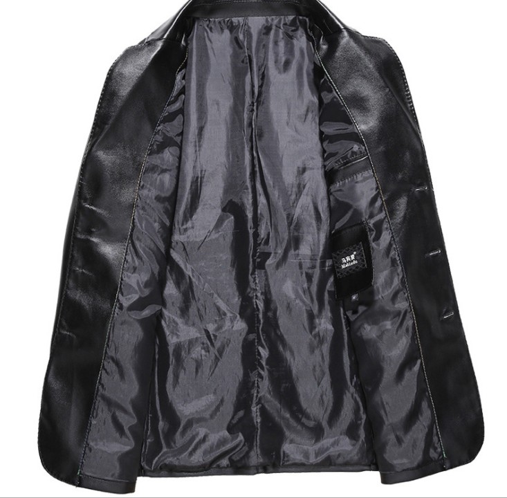 Autumn new thin PU leather suit, form-fitting Korean-style middle-aged men's dad leather jacket, casual suit jacket Specification image