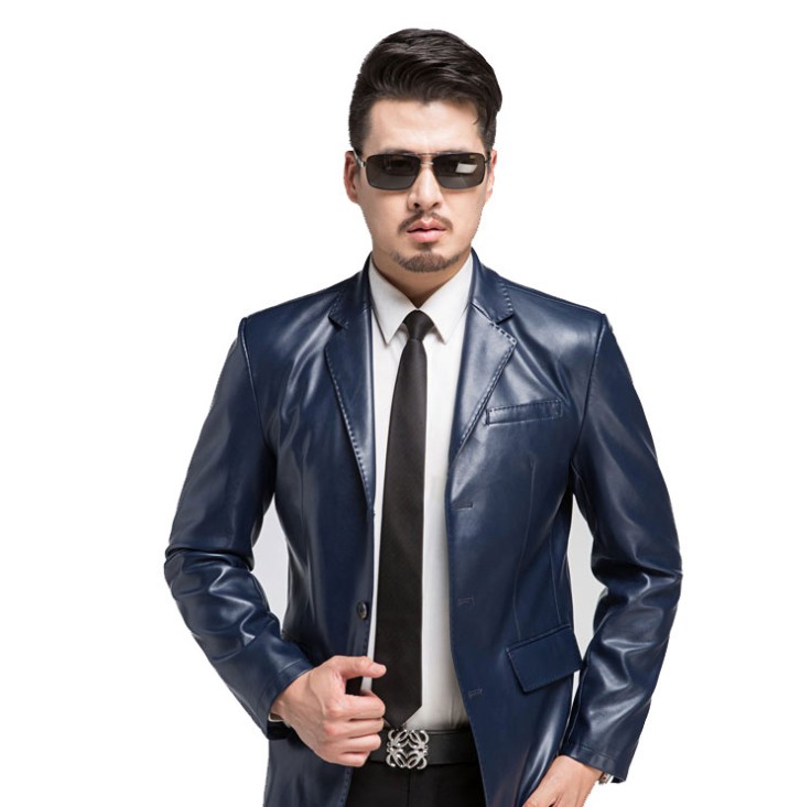 Autumn new thin PU leather suit, form-fitting Korean-style middle-aged men's dad leather jacket, casual suit jacket Item Picture
