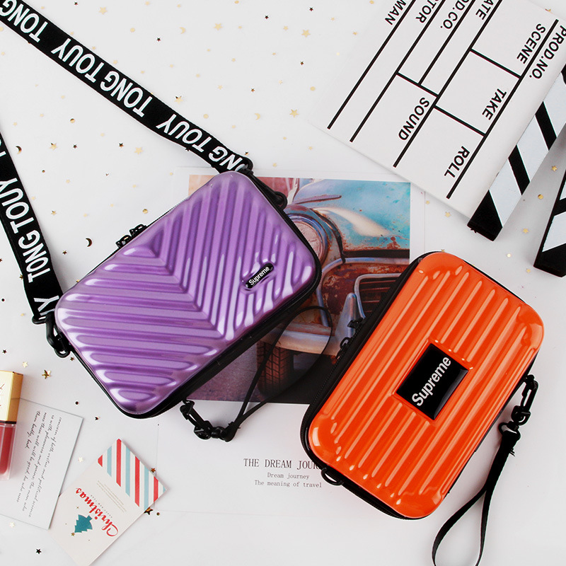 ins小包包韩版2019新款纯色宽肩带斜挎包简约迷你旅游箱子手机包