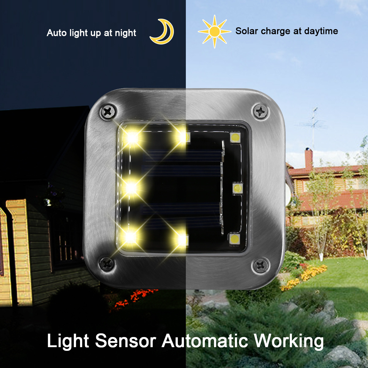 Outdoor solar stainless steel square 8LED buried light Garden light buried light lawn light garden light