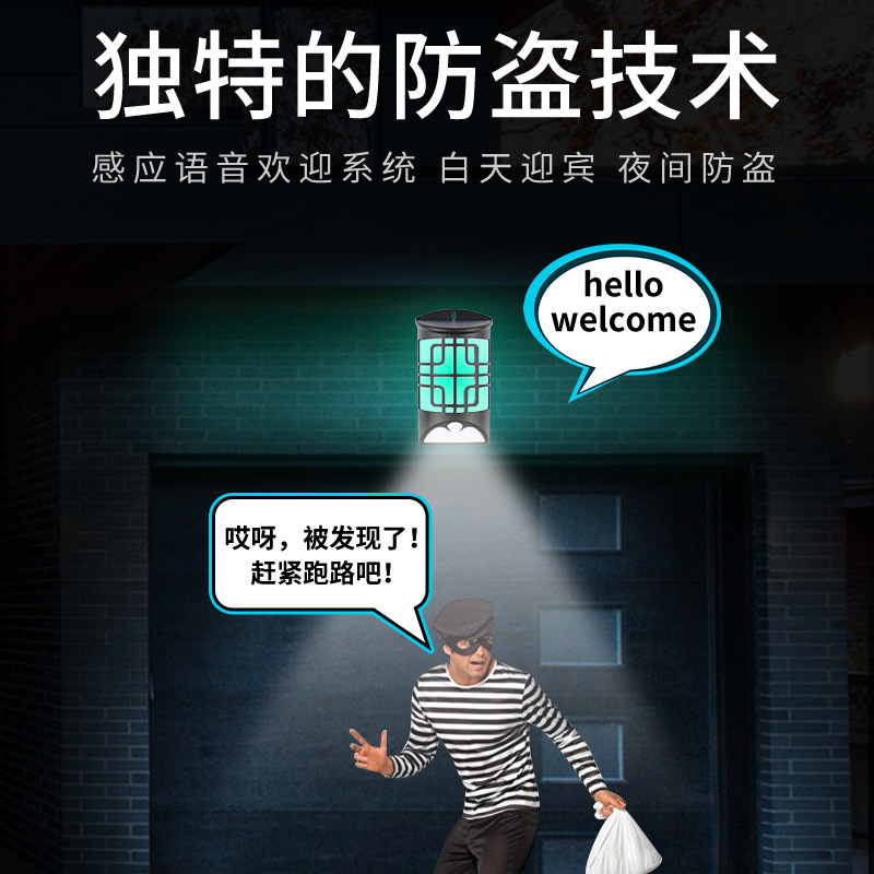 Solar-powered RGB human body sensor wall lamp, seven-color simulated flame doorbell, outdoor waterproof courtyard type Specification image