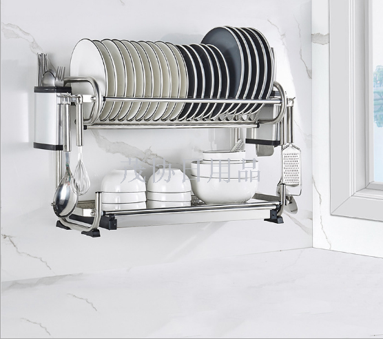 不锈钢落地碗架沥水架厨房置物架碗碟架子碗晾放壁挂式40CM双层图