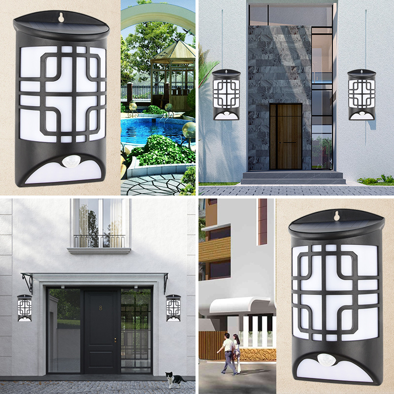Solar-powered RGB human body sensor wall lamp, seven-color simulated flame doorbell, outdoor waterproof courtyard type Application Scenario