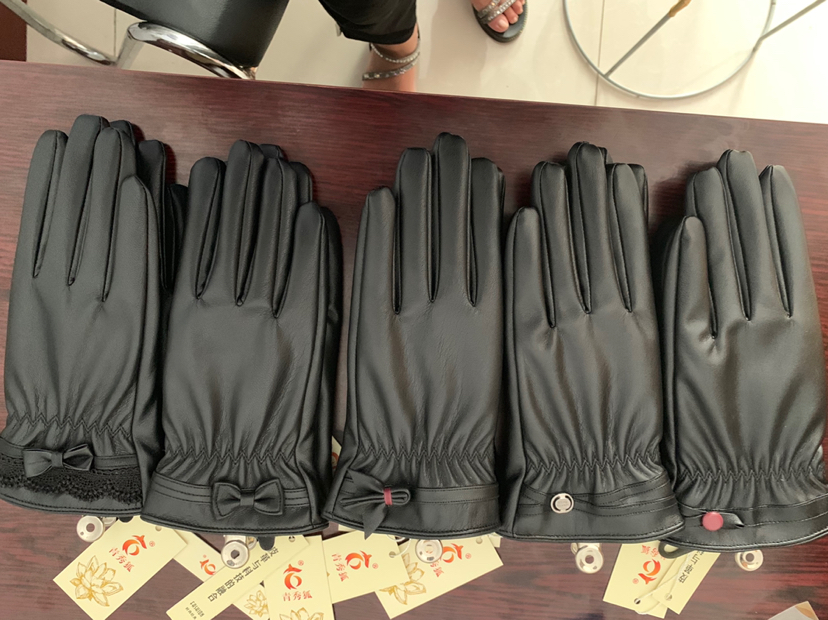 Imitation leather gloves lady's touch screen gloves with fleece riding gloves five fingers warm gloves