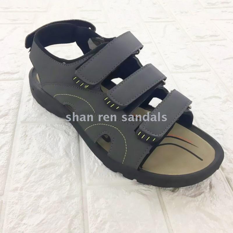 户外沙滩凉鞋 新款男士防滑运动平底魔术贴沙滩凉鞋细节图