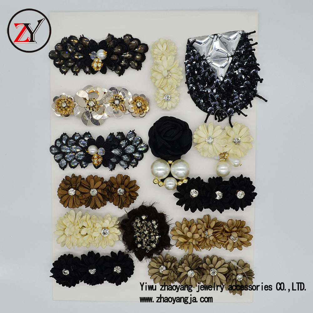 Professional custom crystal nail bead boho style cloth shoes flower shoe decoration shoe buckle wholesale zy080817