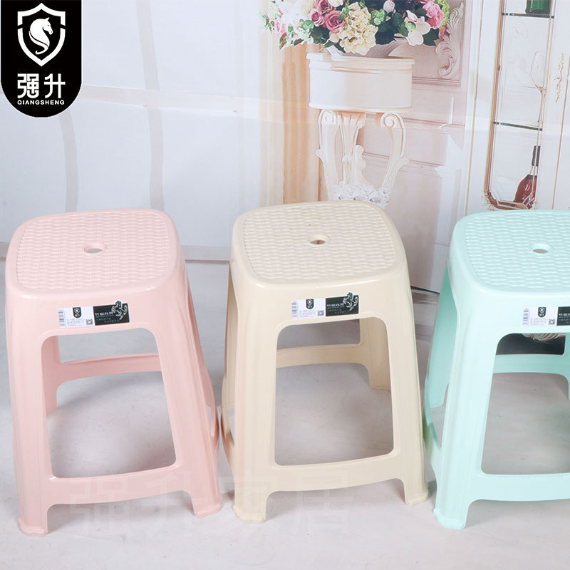 Square bamboo woven plastic stool, home anti-slip bamboo woven stool, adult thickened PP plastic living room bedroom chief editor stool Specification image