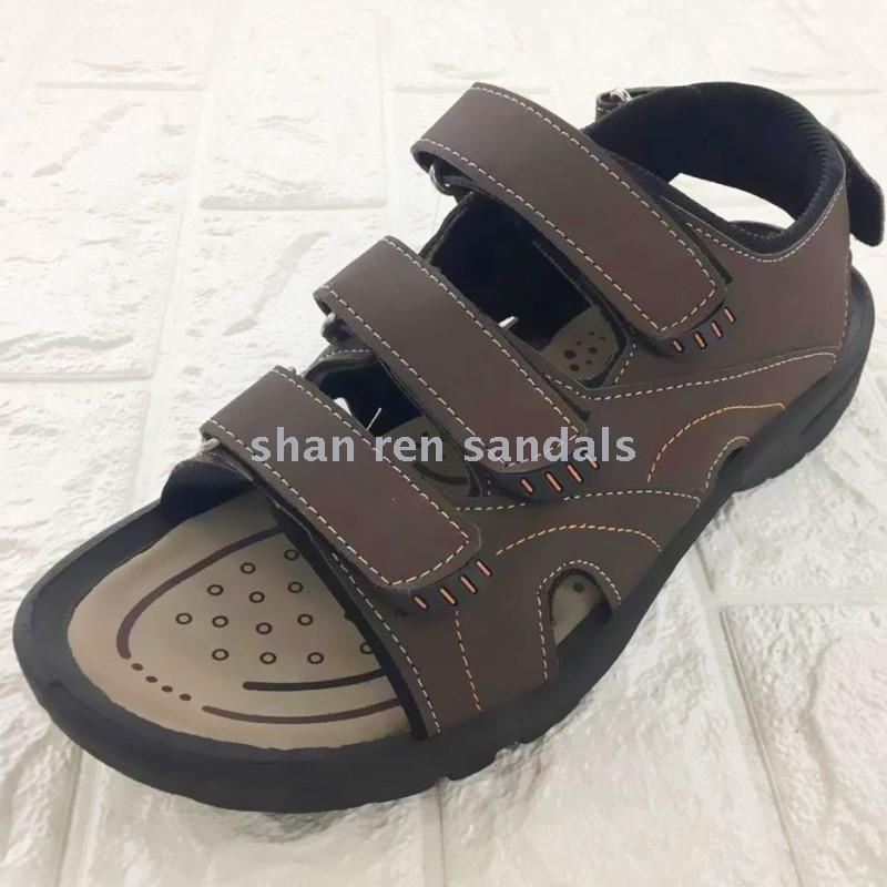 户外沙滩凉鞋 新款男士防滑运动平底魔术贴沙滩凉鞋产品图