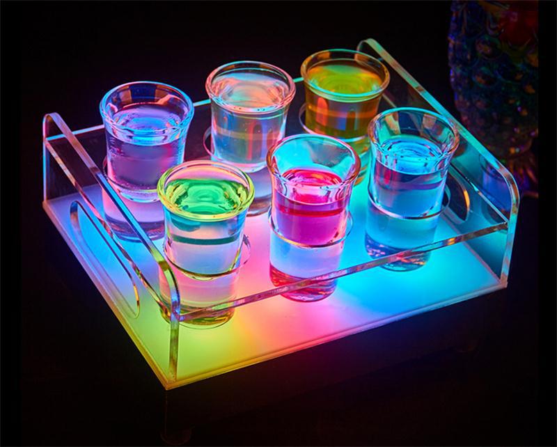 Luminous cup holder, bullet cup holder, transparent mouth cup holder, cocktail seven-color cup holder, LED acrylic cocktail cup holder Specification image