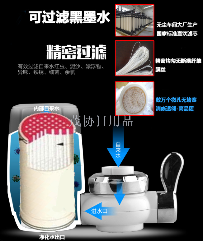 Fiber ultrafiltration membrane for export to tap water faucet type water purifiers for household kitchen pre-filtration and direct drinking Application Scenario