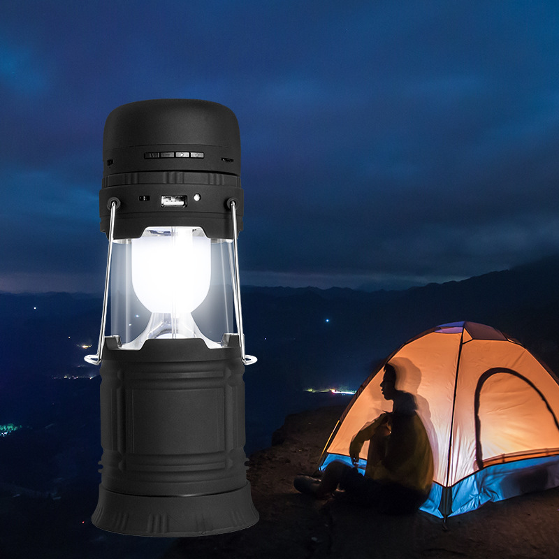 New LED camping Lantern Outdoor Solar lamp camping Emergency hand lamp camping stereo telescopic lamp