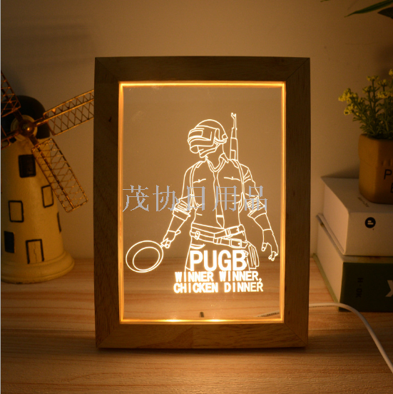 New unique led lamp with solid wood photo frame creative gift BEDSIDE 3D small night lamp with acrylic oak atmosphere