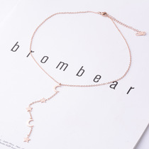 Moon star tassel necklace titanium steel plated 18k rose gold clavicle chain for women