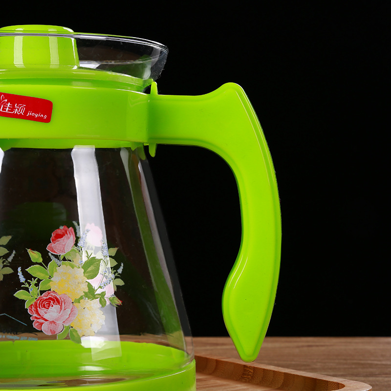 New product, transparent large-capacity cold water kettle with baked flowers, household plastic-handled cold water kettle manufacturer wholesale, beverage and juice tying kettle Specification image