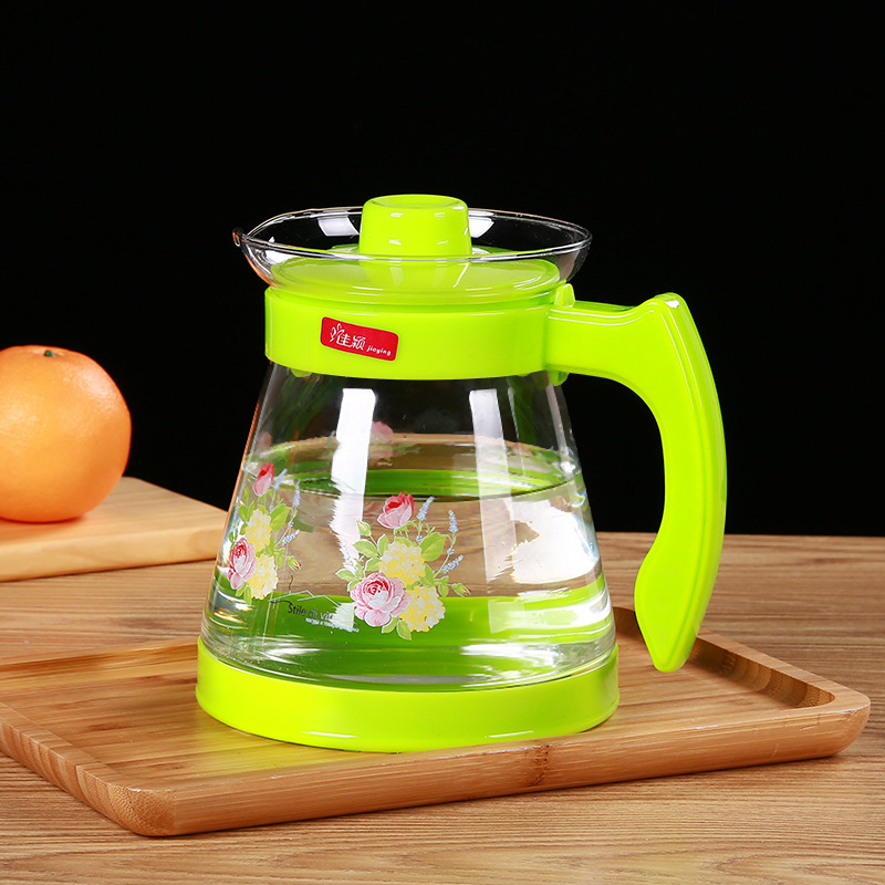New product, transparent large-capacity cold water kettle with baked flowers, household plastic-handled cold water kettle manufacturer wholesale, beverage and juice tying kettle details Picture