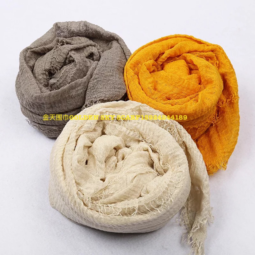 Scarf Cotton And Linen Scarf Silk Scarf Foreign Trade Explosion Natural Wrinkle Super Soft Scarf Gdden Sky Application Scenario