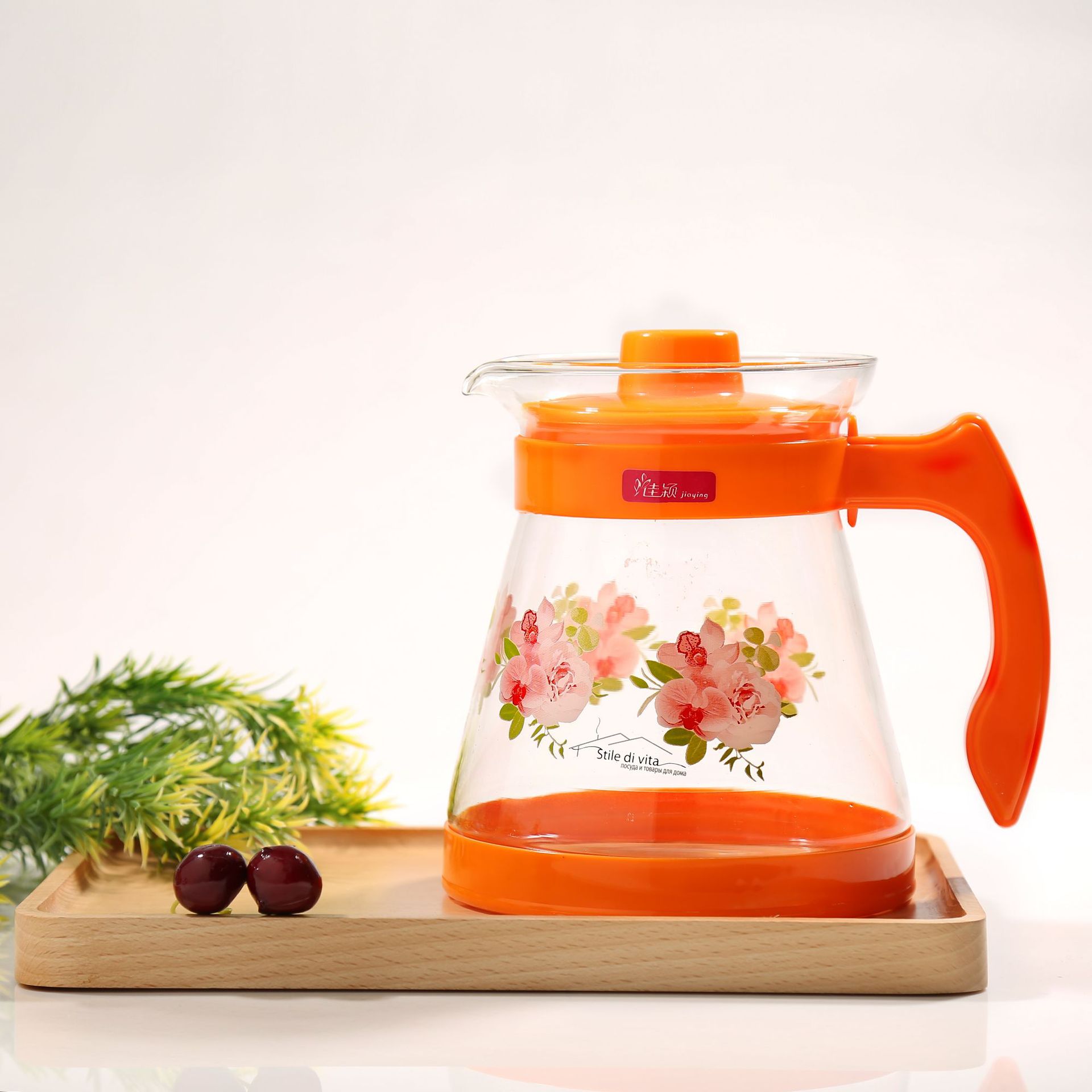 New product, transparent large-capacity cold water kettle with baked flowers, household plastic-handled cold water kettle manufacturer wholesale, beverage and juice tying kettle Item Picture
