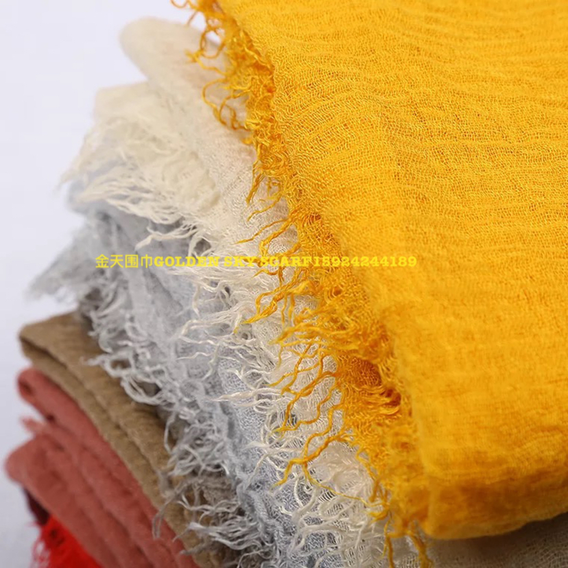 Scarf Cotton And Linen Scarf Silk Scarf Foreign Trade Explosion Natural Wrinkle Super Soft Scarf Gdden Sky details Picture