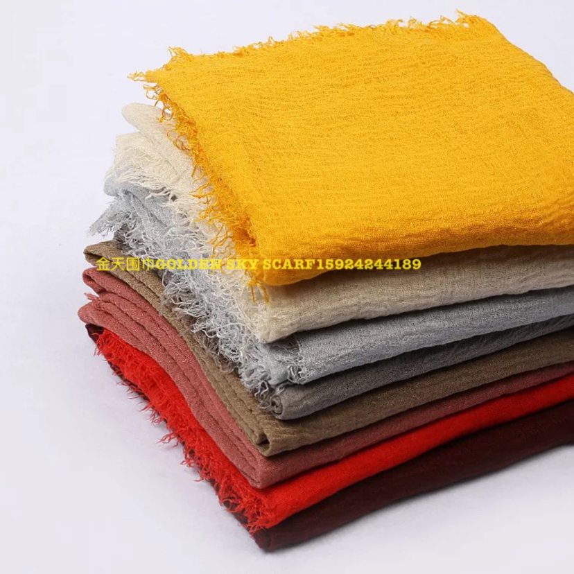 Scarf Cotton And Linen Scarf Silk Scarf Foreign Trade Explosion Natural Wrinkle Super Soft Scarf Gdden Sky