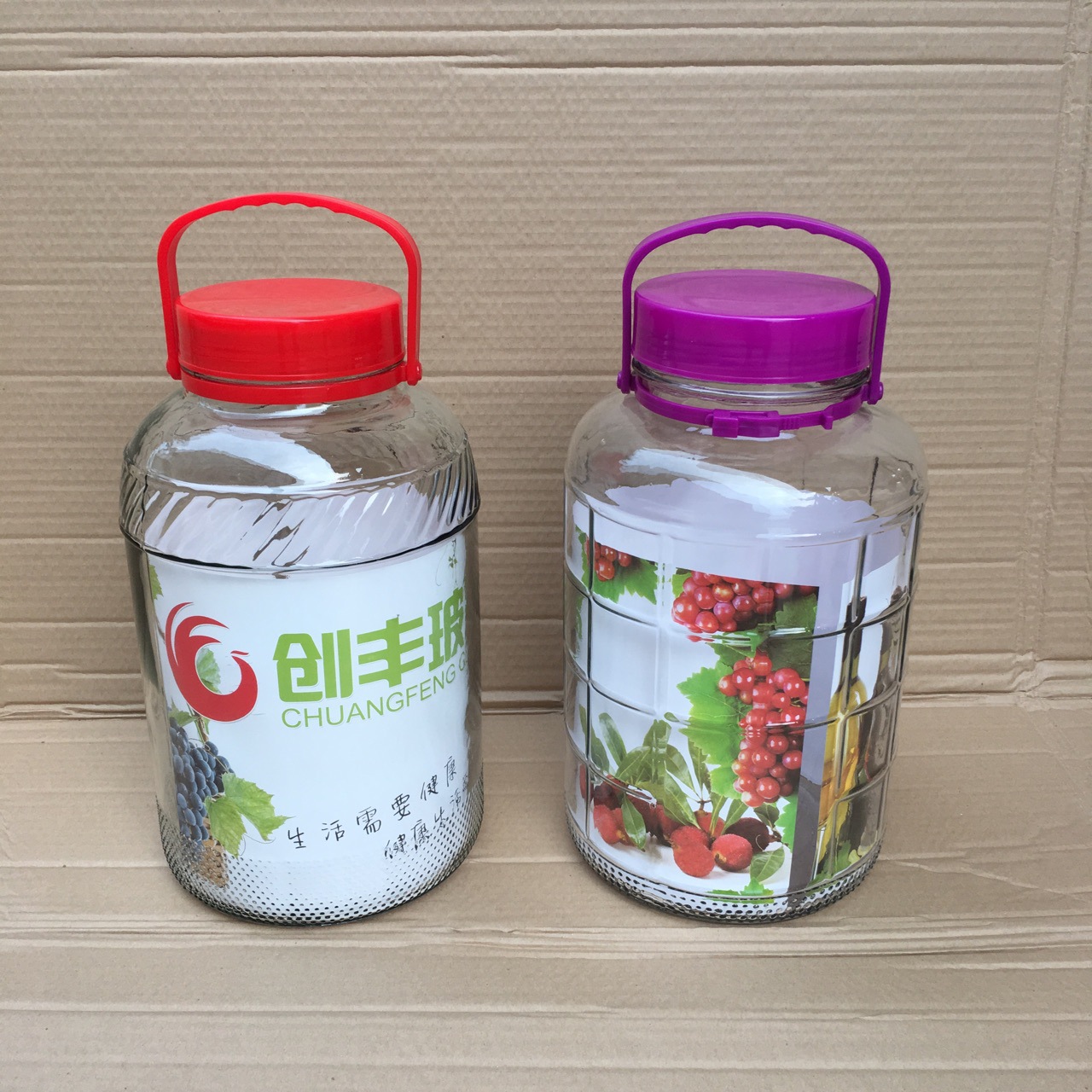 大号创丰梅酒瓶8升16斤紫盖方格红盖斜纹泡酒瓶 创意款外贸货源