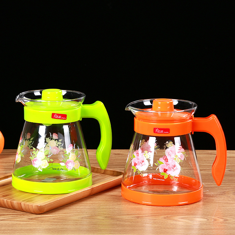 New product, transparent large-capacity cold water kettle with baked flowers, household plastic-handled cold water kettle manufacturer wholesale, beverage and juice tying kettle