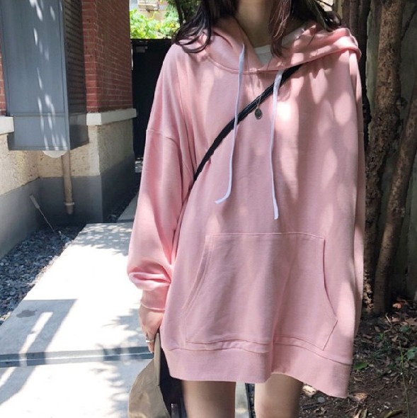 Solid color hoodie for girls 2019 Korean student loose hooded jacket Versatile mid-length long-sleeved top autumn details Picture