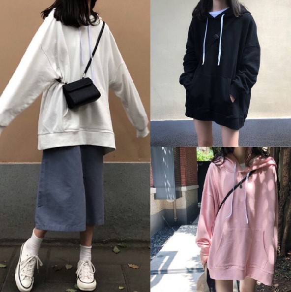 Solid color hoodie for girls 2019 Korean student loose hooded jacket Versatile mid-length long-sleeved top autumn Specification image