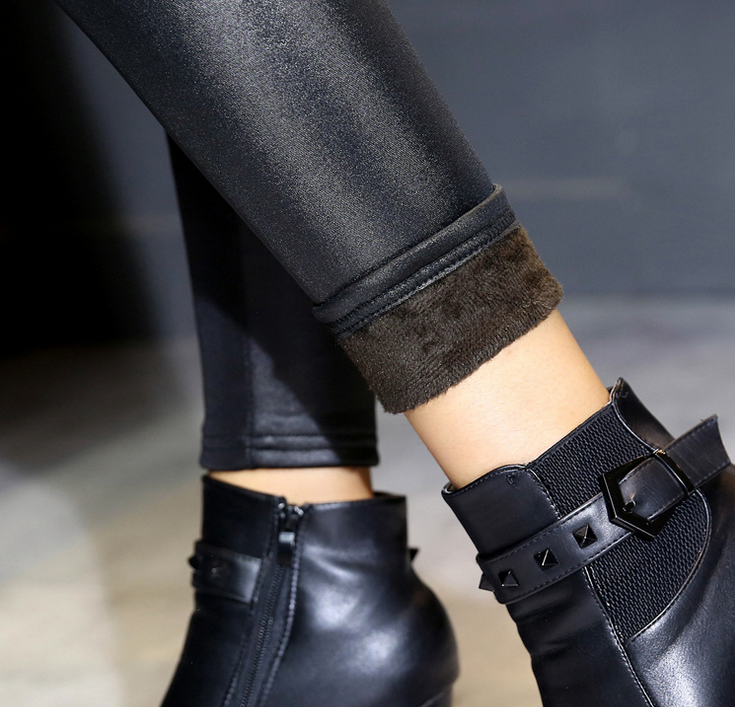 Winter women's pants, adult leggings, fleece thickened thermal pants, slim-fitting, small-leg, and 9-inch pants details Picture