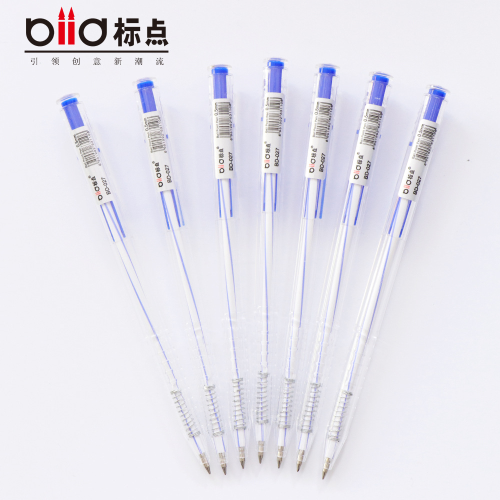 Blue ballpoint pen for punctuation stationery, simple plastic transparent, wholesale in stock, factory direct sales, BD-027