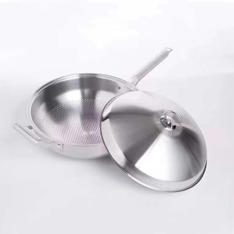 Three-layer steel emperor titanium gold stainless steel wok, smoke-free, non-stick, uncoated kitchen gift wholesale Specification image