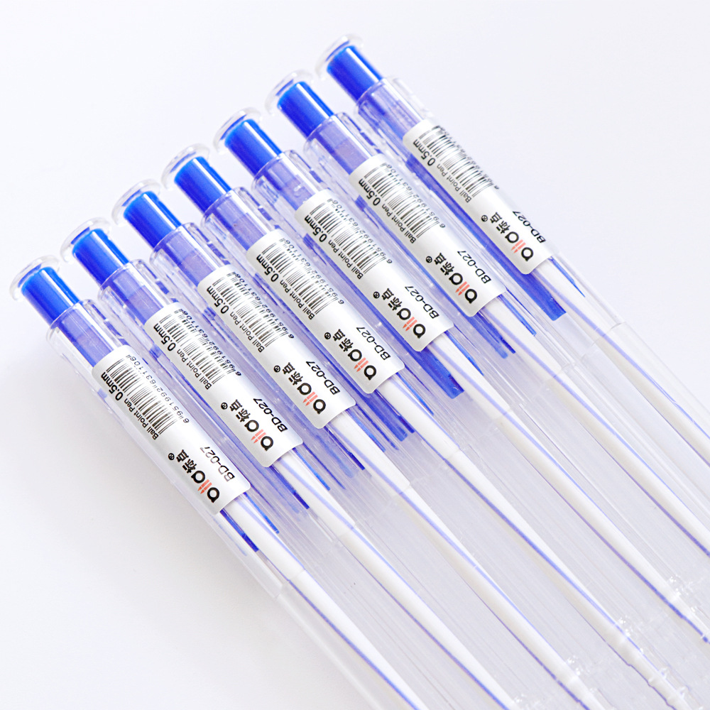 Blue ballpoint pen for punctuation stationery, simple plastic transparent, wholesale in stock, factory direct sales, BD-027 details Picture