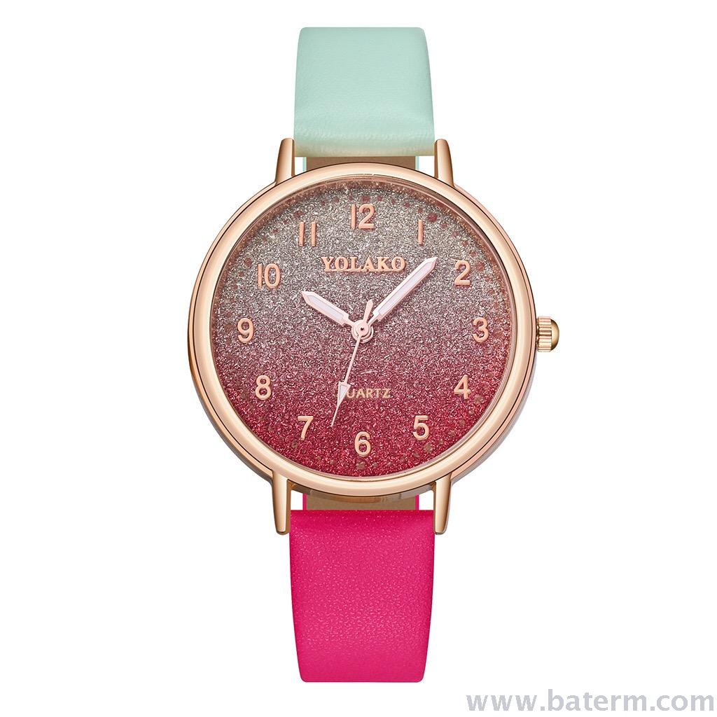 Aliexpress's best-selling fashionable and compact women's watch with a starry sky, colorful sand and digital dual-color leather strap details Picture