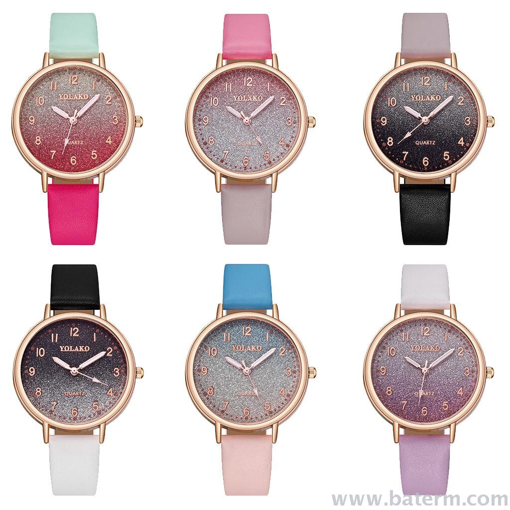 Aliexpress's best-selling fashionable and compact women's watch with a starry sky, colorful sand and digital dual-color leather strap