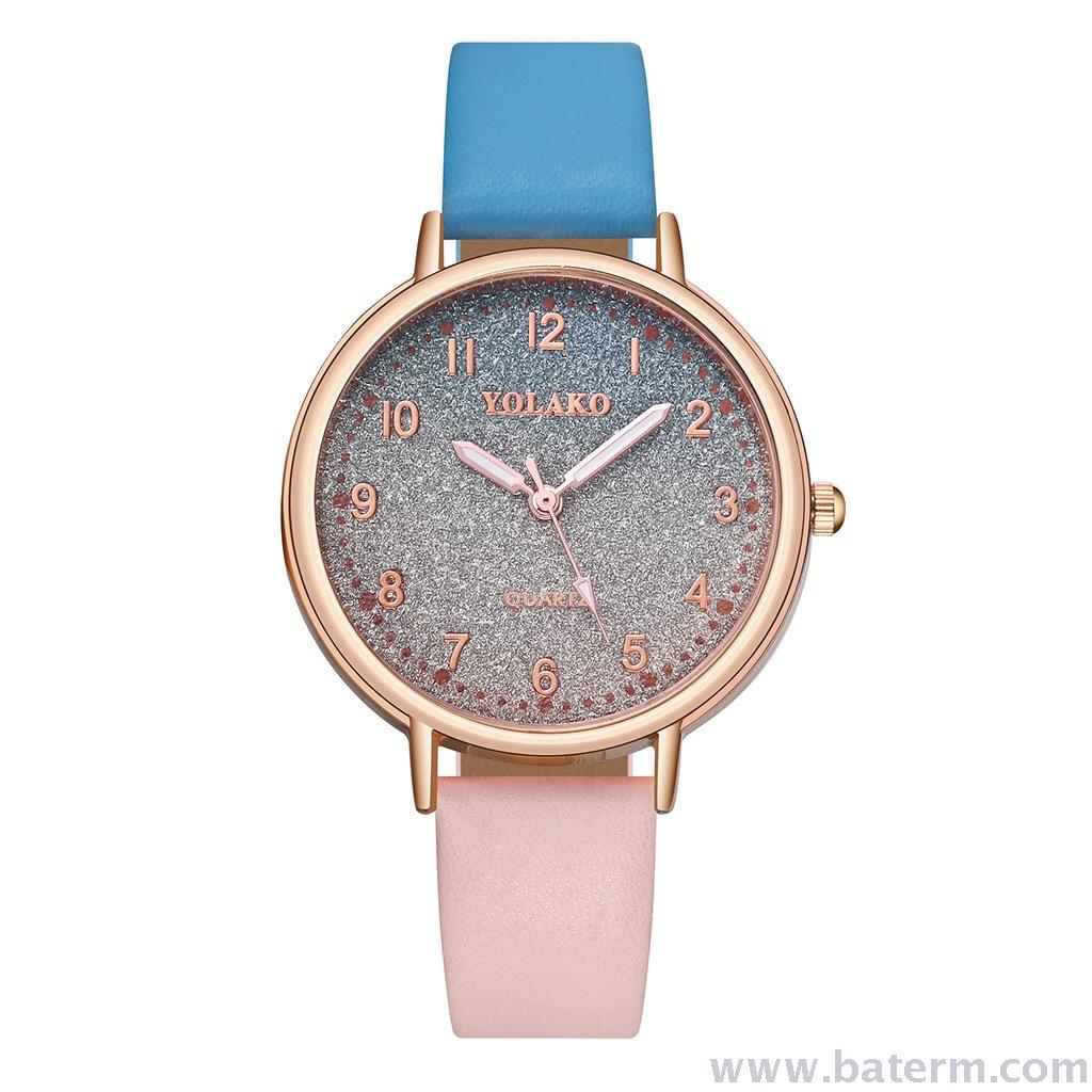 Aliexpress's best-selling fashionable and compact women's watch with a starry sky, colorful sand and digital dual-color leather strap Item Picture