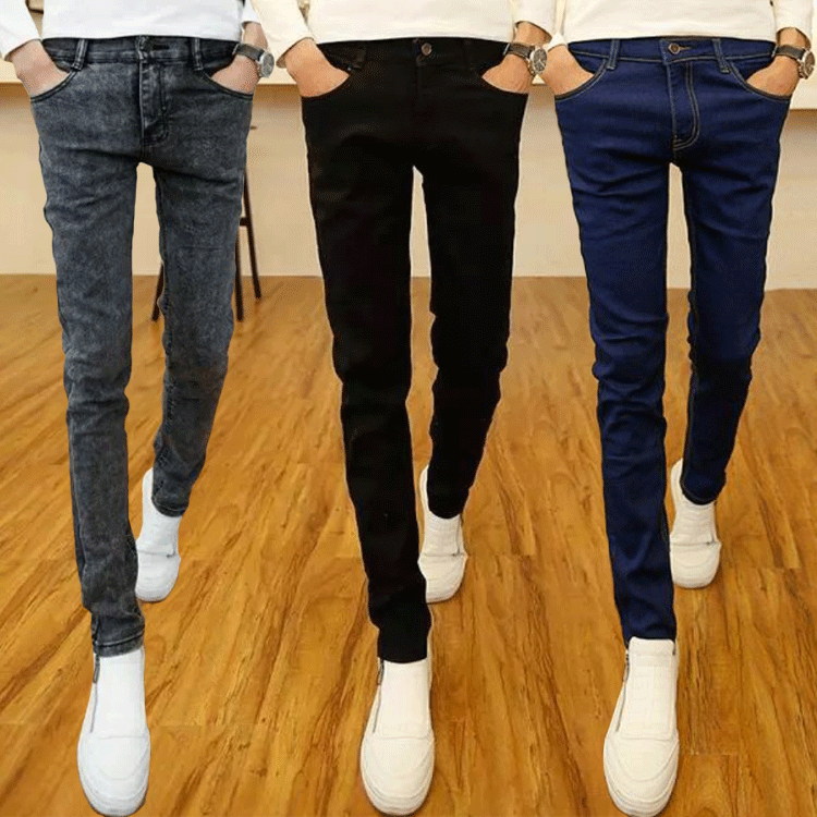 春季韩版男士修身牛仔裤新款潮流青少年小脚裤百搭长裤一件代发