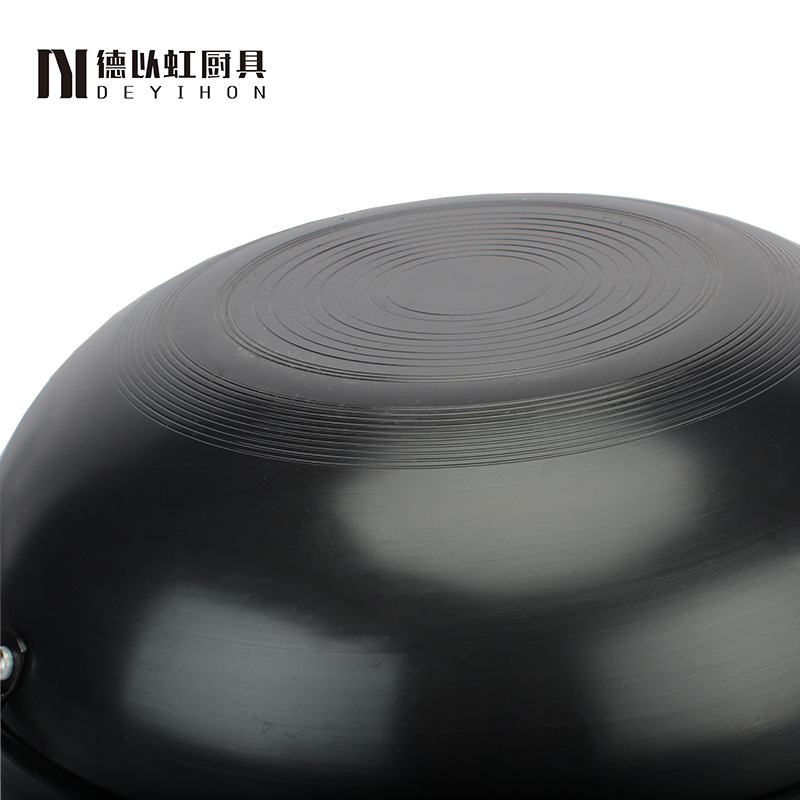 Factory direct sales of De Yi Hong 34cm iron wok, truly rust-free, uncoated wrought iron flat-bottomed universal kitchen wok Specification image