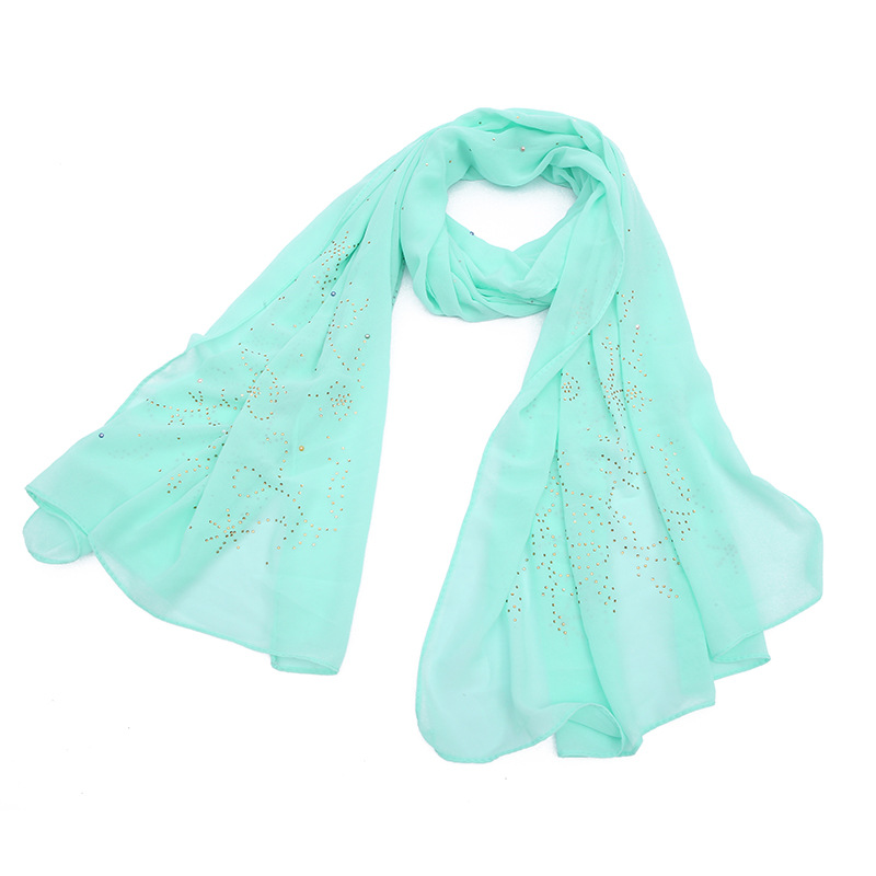 New Malaysian Ethnic Monochrome Hot Diamond Long Scarf Muslim Baked Porcelain New Pearl Chiffon Wrap Head Scarf details Picture
